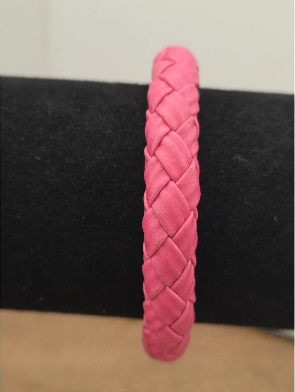 Tory Burch Pink Braided Leather Bracelet Gold Tone Double T Logo Charm